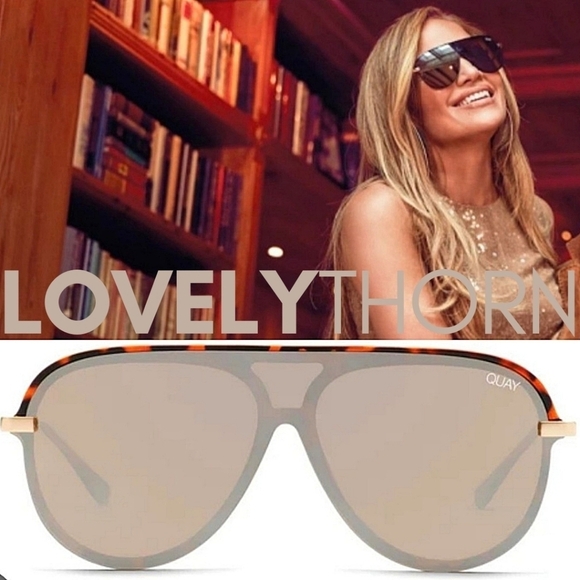 QUAY // ltd ed jlo collab tortoise brow bar reflective lens aviator shield main image 6